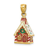 Image of 14K Yellow Gold 3-D Enamel Gingerbread House Pendant