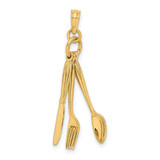 Image of 14K Yellow Gold 3-D Moveable Knife, Fork, and Spoon Pendant