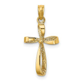 Image of 14K Yellow Gold 3-D Engraved Polished Twisted Cross Pendant