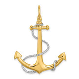Image of 14K Yellow Gold w/Rhodium 3-D Large Anchor w/ Rope and Shackle Bail Pendant