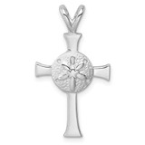 Image of Sterling Silver Rhodium-Plated Polished and Brushed Sand Dollar Cross Pendant