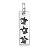 Image of Sterling Silver Rhodium-Plated Antiqued Swimming Turtles Rectangle Pendant