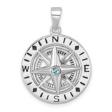 Image of Sterling Silver Rhodium-Plated Polished Moveable Crystal Compass Pendant