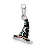 Image of De-Ani Sterling Silver Rhodium-Plated Polished 3D Enameled Witch Hat Pendant