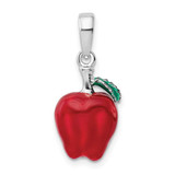 Image of De-Ani Sterling Silver Rhodium-Plated Polished 3D Enameled Apple Pendant