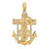 Image of 10K Yellow Gold Polished Textured Mariners Crucifix Pendant