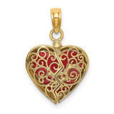 Image of 10K Yellow Gold 3-D Reversible Heart Opens Pendant