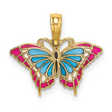 Image of 10K Yellow Gold Small Enameled Blue and Red Butterfly Pendant