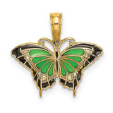 Image of 10K Yellow Gold Small Green Enameled Butterfly Pendant