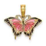Image of 10K Yellow Gold Small Enameled Pink Butterfly Pendant