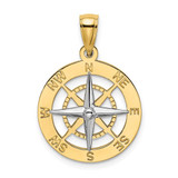 Image of 10K Yellow Gold w/ Rhodium Nautical Compass White Needle Pendant