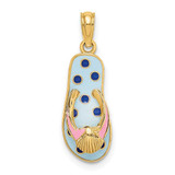 Image of 14K Yellow Gold 3D Enamel Shell On Blue Polka-Dot Flip-Flop Pendant