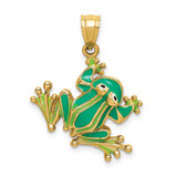 Image of 14K Yellow Gold Green Enameled 2-D Frog Pendant