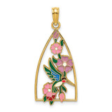 Image of 14K Yellow Gold w/ Enamel Hummingbird and Flowers Pendant