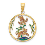 Image of 14K Yellow Gold Enamel Sea Turtles In Circle Pendant