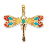 Image of 14K Yellow Gold Multi Color Enamel Dragonfly Pendant
