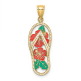 Image of 14K Yellow Gold Enamel Red Hibiscus Flower Flip-Flop Pendant