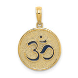 Image of 14K Yellow Gold Enameled Om w/Lotus Flower on Reverse Pendant