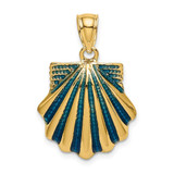 Image of 14K Yellow Gold Blue Enamel Scallop Shell Pendant
