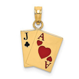 Image of 14K Yellow Gold Enamel Jack of Clubs and Ace of Hearts Cards Pendant