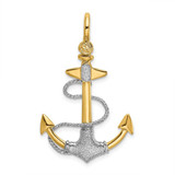 Image of 14K Two-tone Gold 3-D Textured Anchor w/Rope w/Shackle Bail Pendant