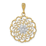 Image of 14K Yellow Gold w/Rhodium Diamond-cut Scalloped Wave Pendant