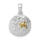 Image of Sterling Silver Rhodium-plated Gold-tone Textured Turtle Crawling In The Sand Pendant