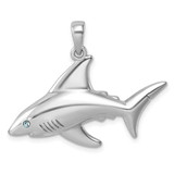 Image of Sterling Silver Rhodium-Plated Polished Crystal Eye Shark Pendant