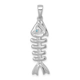Image of Sterling Silver Rhodium-plated Polished Blue CZ Eye Bonefish Pendant