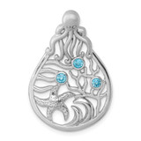 Image of Sterling Silver Rhodium-plated Polished Octopus and Starfish Sea Life Scene Pendant