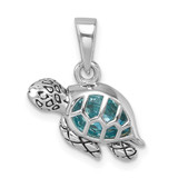 Image of Sterling Silver Rhodium-Plated Antiqued Crystal Swimming Turtle Pendant