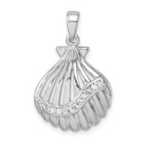 Image of Sterling Silver Rhodium-plated Polished CZ Scallop Shell Pendant