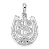 Image of De-Ani Sterling Silver Rhodium-Plated Polished Dollar Sign In Horse Shoe Pendant