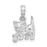 Image of De-Ani Sterling Silver Rhodium-Plated Polished Cat with Ball Pendant