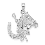 Image of De-Ani Sterling Silver Rhodium-Plated Horse Head with Crop and Horseshoe Pendant