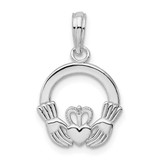 Image of De-Ani Sterling Silver Rhodium-Plated Polished Claddagh Circle Pendant