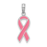 Image of De-Ani Sterling Silver Rhodium-Plated Polished Enameled Pink Ribbon Pendant