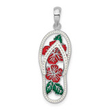 Image of De-Ani Sterling Silver Rhodium-Plated Enameled Hibiscus Flower Flip-flop Pendant