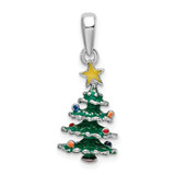 Image of De-Ani Sterling Silver Rhodium-Plated 3D Enameled Christmas Tree Pendant