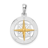 Image of De-Ani Sterling Silver Rhodium-Plated Small Compass with 14K Yellow Gold Needle Pendant