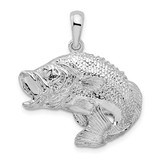 Image of De-Ani Sterling Silver Rhodium-Plated Polished Jumping Bass Fish Pendant