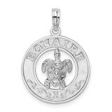 Image of De-Ani Sterling Silver Rhodium-Plated Polished Bonaire Circle with Turtle Pendant