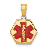 Image of 14K Yellow Gold Enameled Textured Back Medical Symbol Disk Pendant