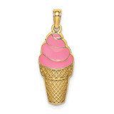 Image of 14K Yellow Gold Pink Enameled Strawberry Ice Cream Cone Pendant