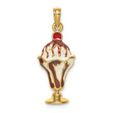 Image of 14K Yellow Gold Chocolate Ice Cream Sundae w/ Cherry Top Pendant