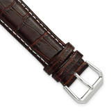 Image of DeBeer 12mm Brown Crocodile-Style Grain with White Stitching Silver-tone Buckle Band
