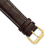 Image of DeBeer 16mm Brown Crocodile-Style Grain with White Stitching Gold-tone Buckle Band