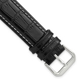 Image of DeBeer 14mm Black Crocodile-Style Grain with White Stitching Silver-tone Buckle Band
