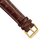 Image of DeBeer 20mm Havana Crocodile-Style Grain Chrono White Stitch Gold-tone Buckle Watch Band