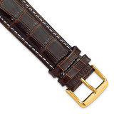 Image of DeBeer 22mm Brown Crocodile-Style Grain Chrono White Stitch Gold-tone Buckle Watch Band